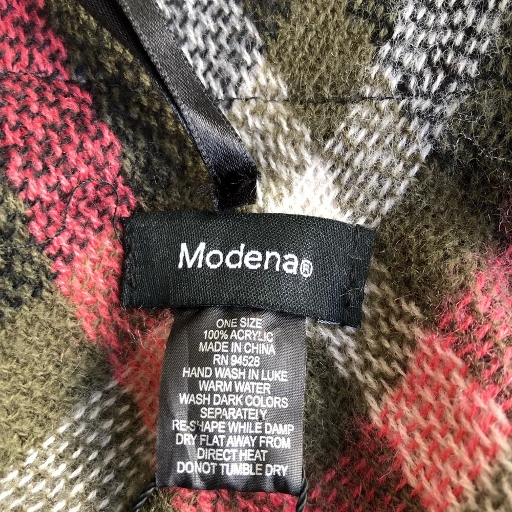MODENA Women’s Shawl One Size Fits All Multi Color Plaid‎ Fringed Loose Knit.